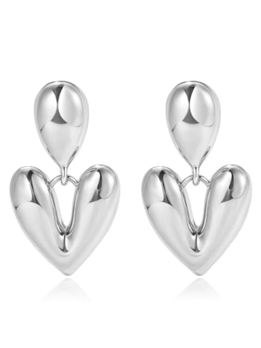 New - Gold Heart Drop Earrings for Women Small Chunky Statement Dangle Earrings
